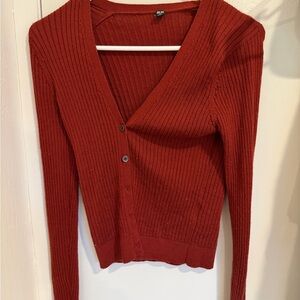 Uniqlo Women's Ribbed Red Cardigan Sweater